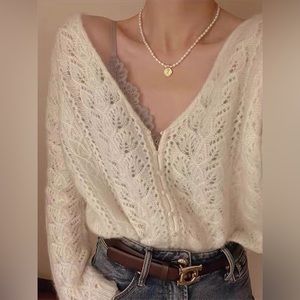 WHITE CARDIGAN BOHEMIAN STYLE
